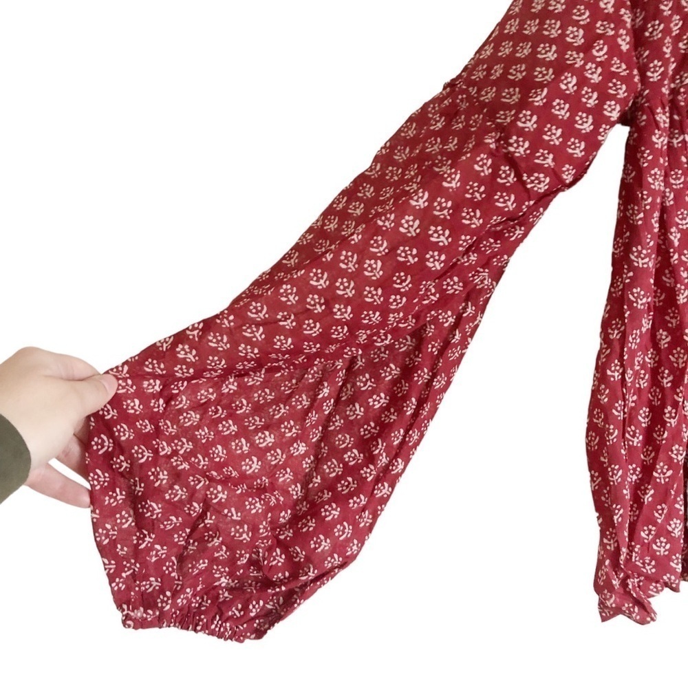 Daughters of India Burgundy Floral Billowy Peasant Blouse - Picture 11 of 13